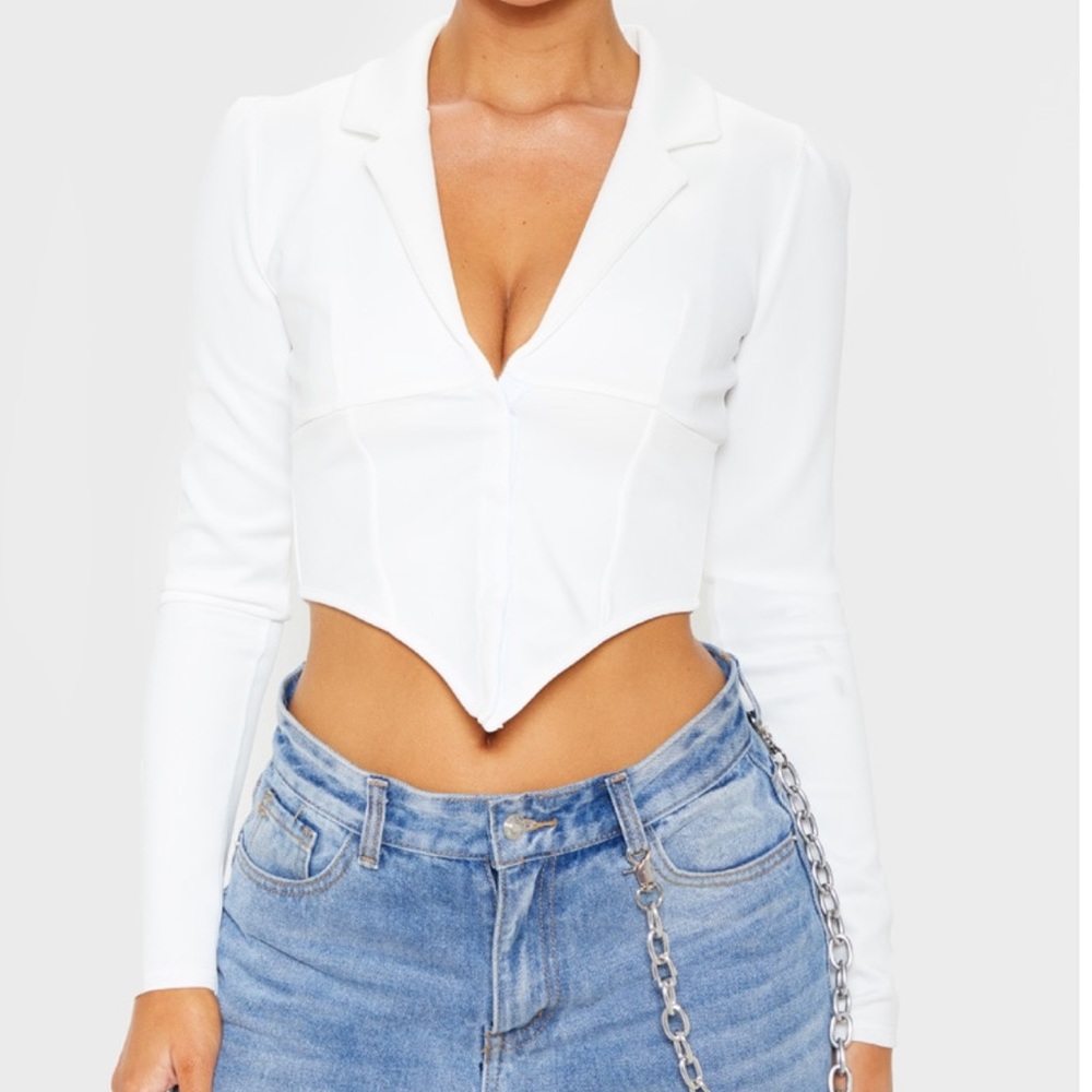 Prettylittlething White Collar Long Sleeve Shirt